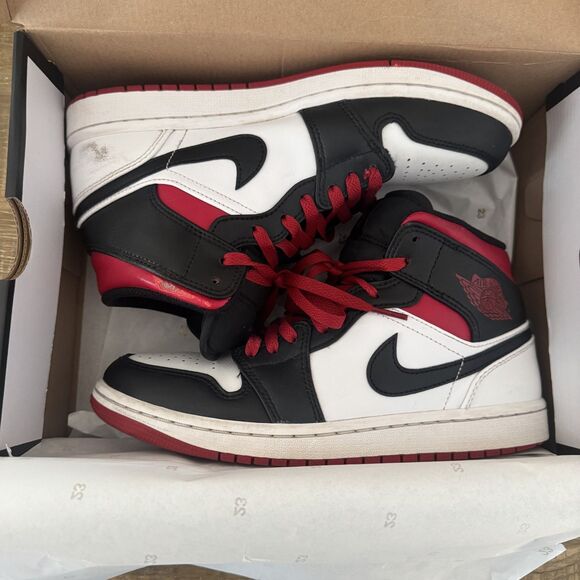 Nike Air Jordan 1 Mid mens basketball shoes white red black size 7.5 - Picture 9 of 11